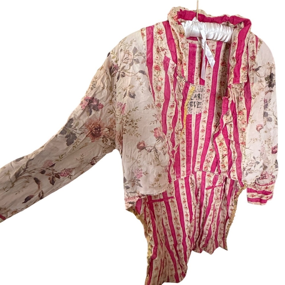 Magnolia Pearl Reversible Floral Pink Stripe Tuxedo Jacket Cotton OS NWT
